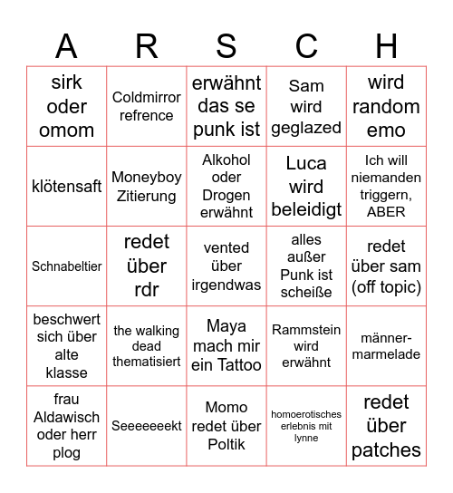 Das Momo Bingo Card