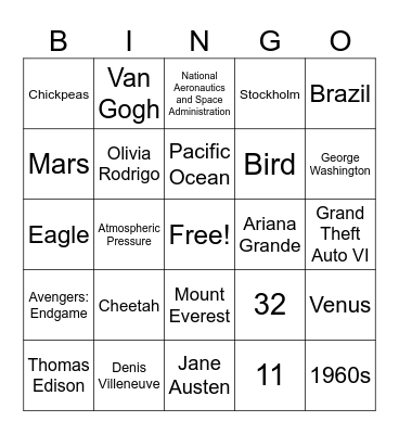 EAW BINGO-GO-GO Bingo Card