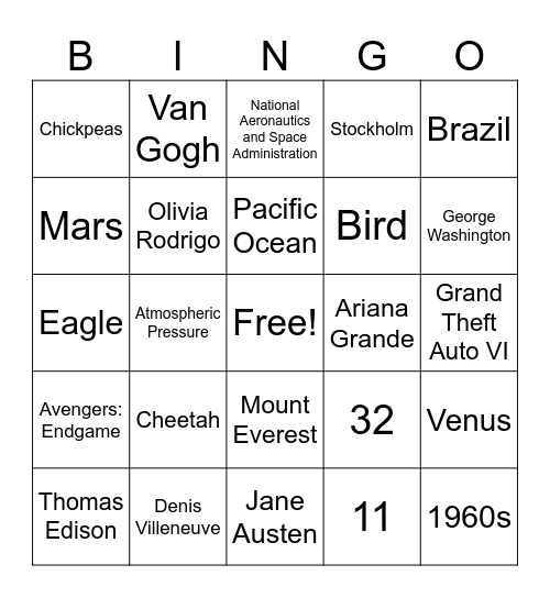 EAW BINGO-GO-GO Bingo Card