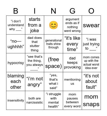 parents fighting bingo Card