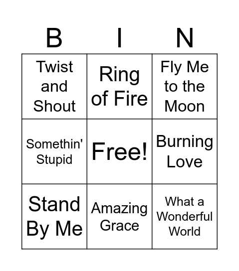 Musical Bingo Card