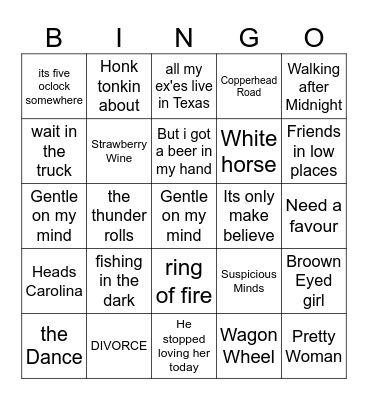 Country Bingo Card