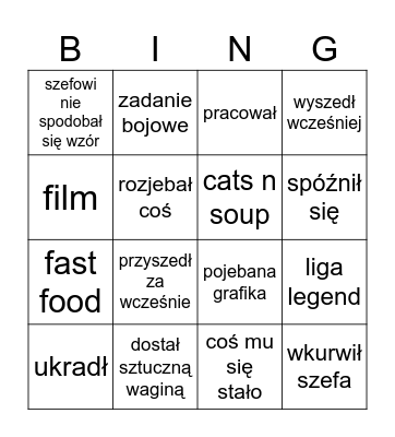 co robił bartek na praktykach Bingo Card