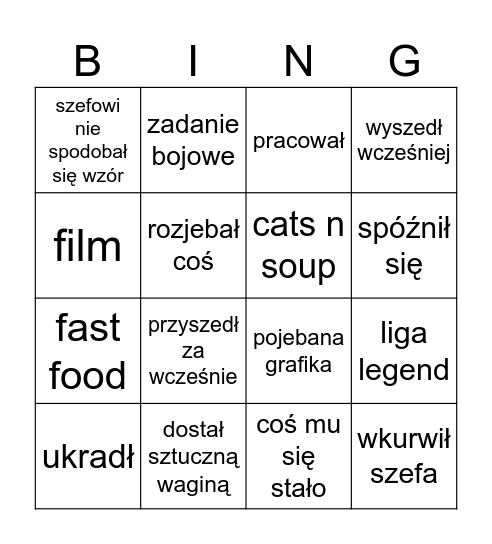 co robił bartek na praktykach Bingo Card