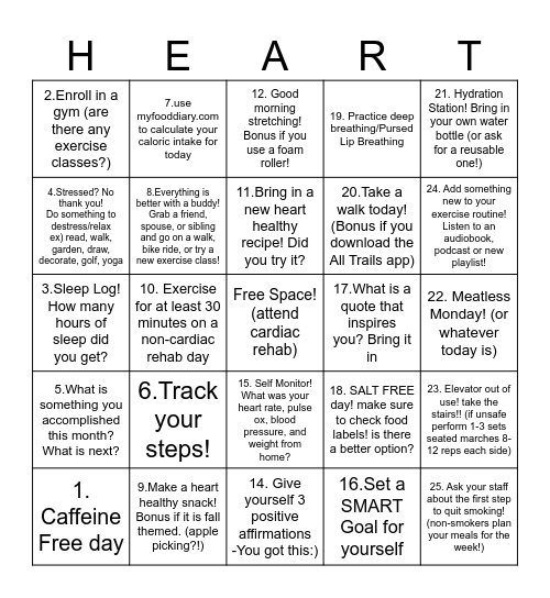 CARDIAC BINGO Card