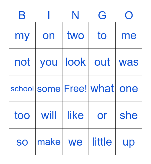 Pink Words Bingo Card