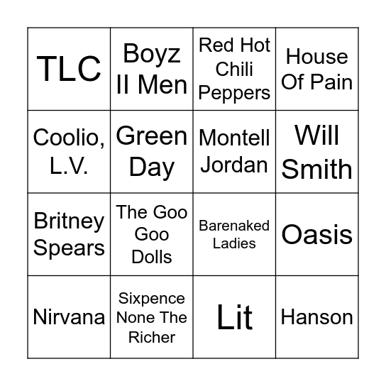 Artist Bingo Card