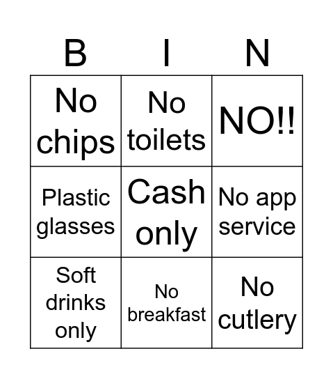 TBI Wetherspoons Bingo Card