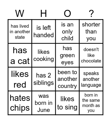 Find Someone Who Bingo Card