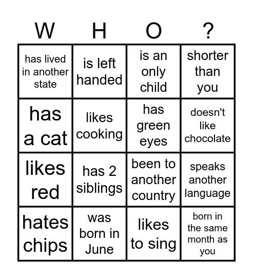 Find Someone Who Bingo Card