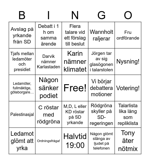 KF Göteborg Bingo Card