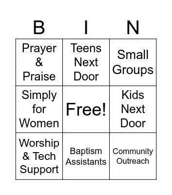 Volunteer Bingo Card