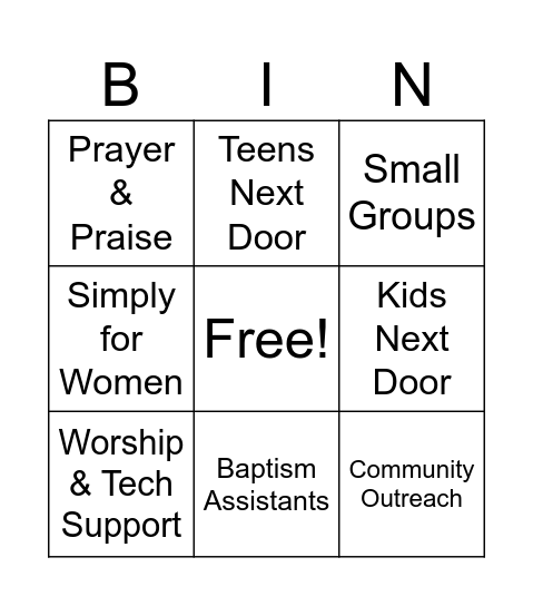 Volunteer Bingo Card