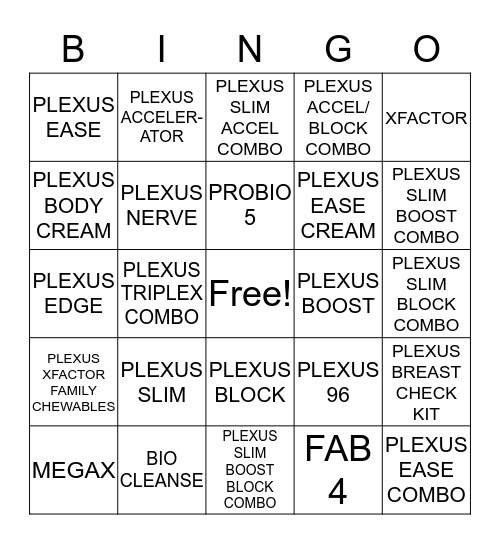 PLEXUS  BINGO  Bingo Card