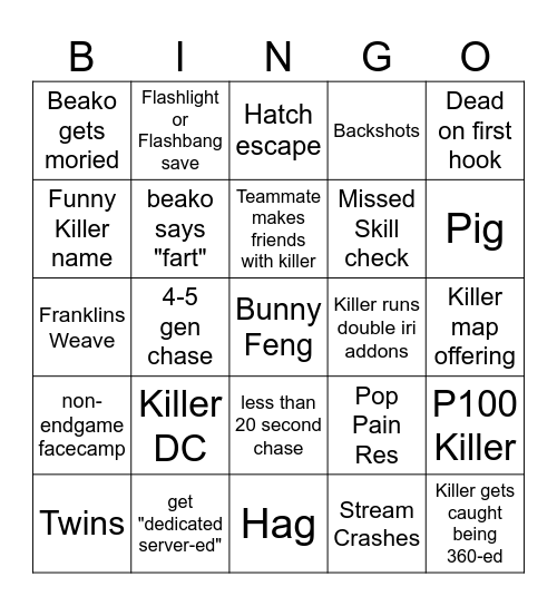 Beako's DBD bingo Card