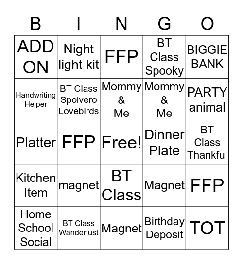 WISHY WISHERS BINGO Card