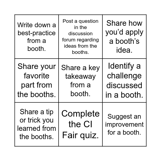GHRSS Continuous Improvement Fair Bingo Card