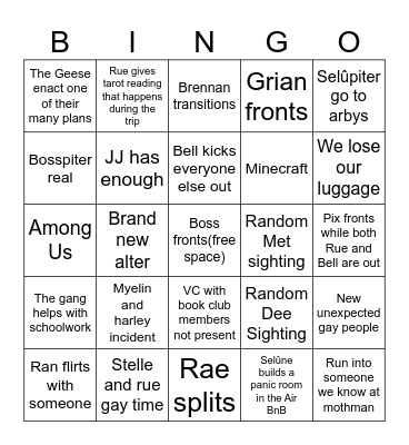 Mothman Festival Road Trip Bingo Card