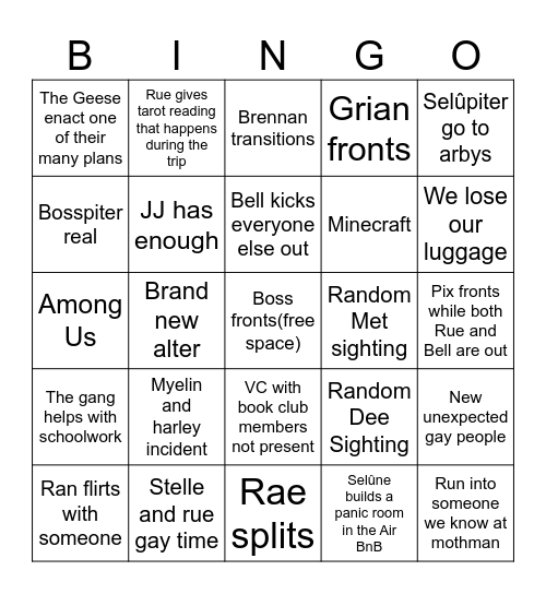 Mothman Festival Road Trip Bingo Card