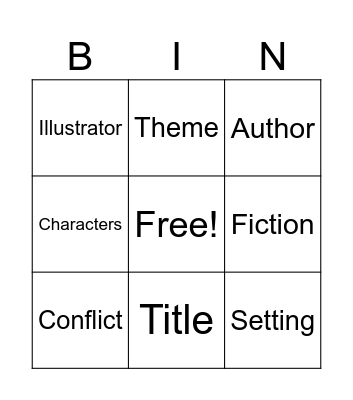 Fiction Vocabulary Review Bingo Card