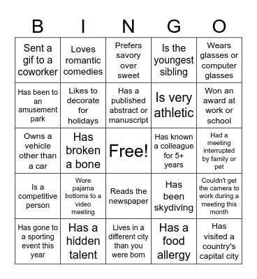 Get To Know You BINGO Card