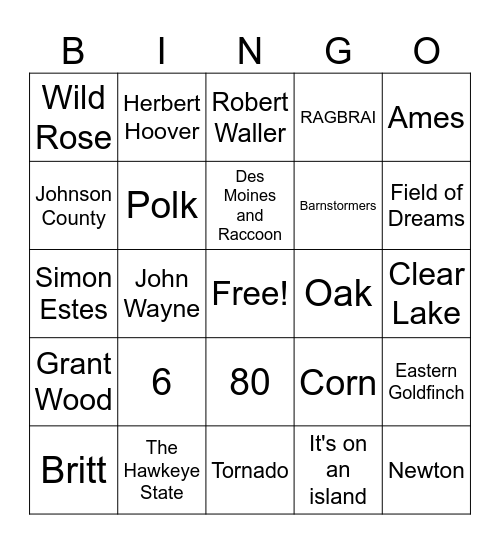Iowa Bingo Card
