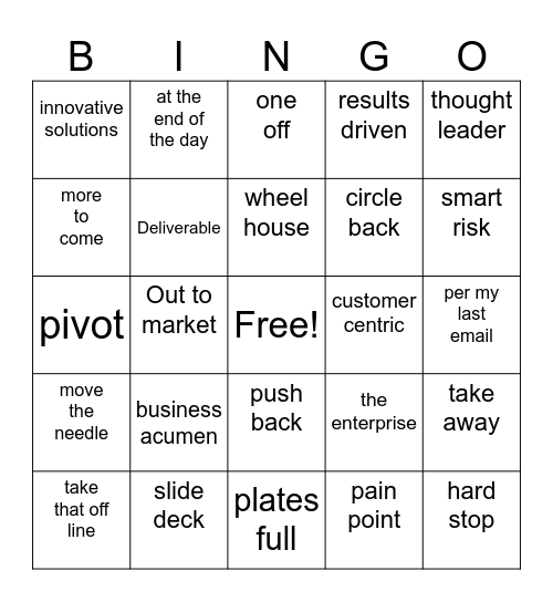Corporate bingo Card