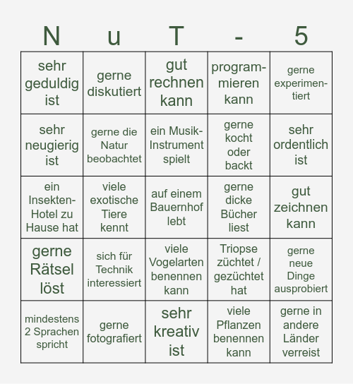 Finde jemanden, der Bingo Card