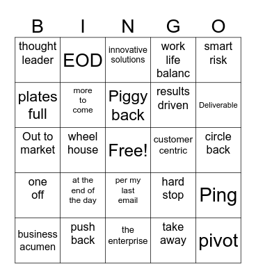Corporate bingo Card