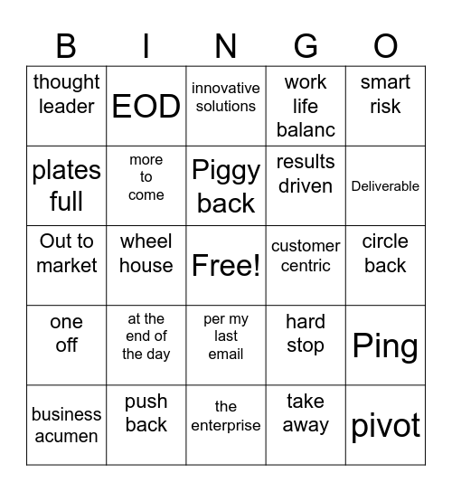 Corporate bingo Card