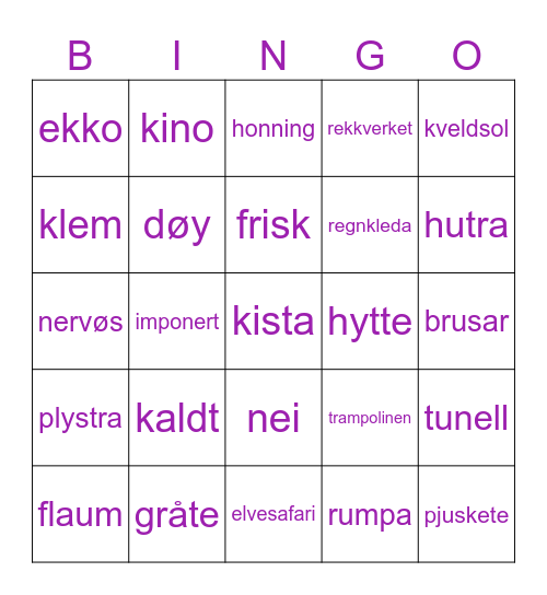 Elva Bingo Card