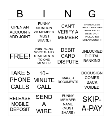 Video Banker Bingo Card