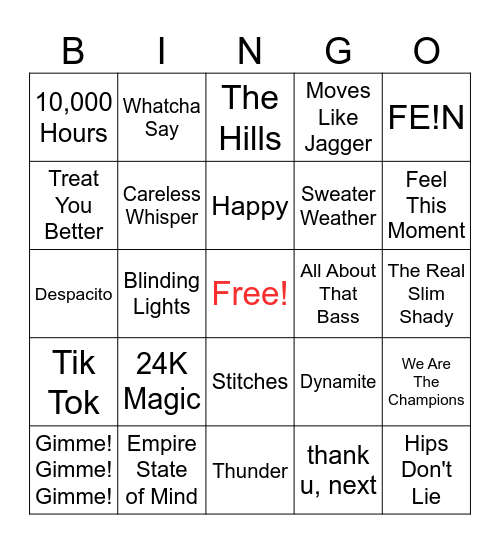 MUSIC BINGO Card