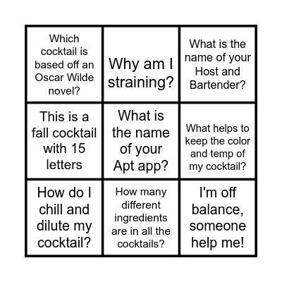 SECRET BAR BINGO Card