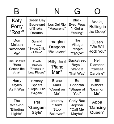 MUSIC! MUSIC! MUSIC! Bingo Card