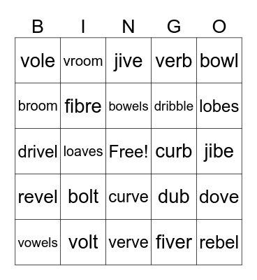 Minimal Pairs Bingo Card