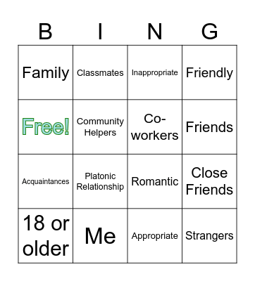 Types of Relationships Bingo Card