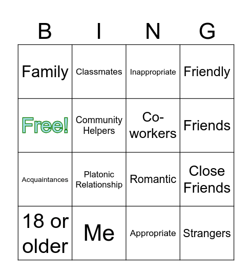 Types of Relationships Bingo Card