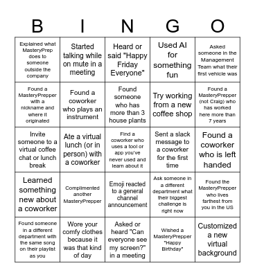 MasteryPrep Bingo Card
