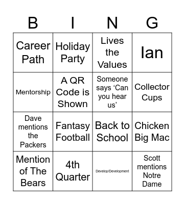 Corporate Bingo Card