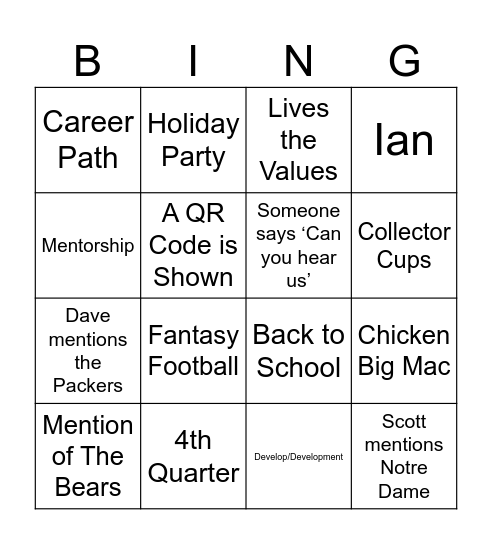 Corporate Bingo Card