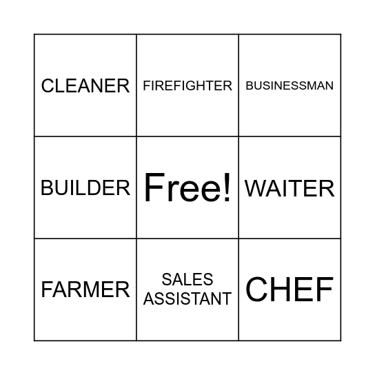 Jobs Bingo Card