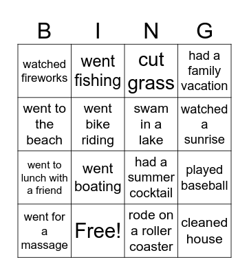 What Did You Do This Summer Bingo Card