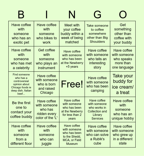 Coffee Buddies Bingo Card