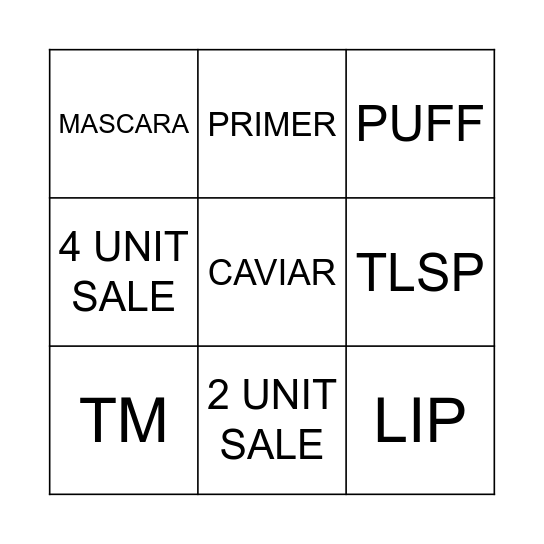 Laura Mercier Bingo Card