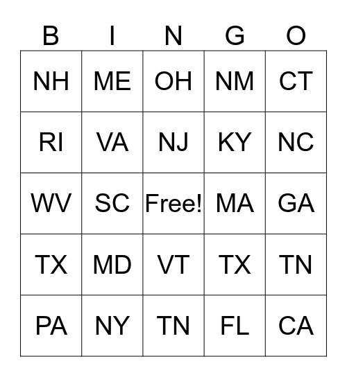 License Plate BINGO Card