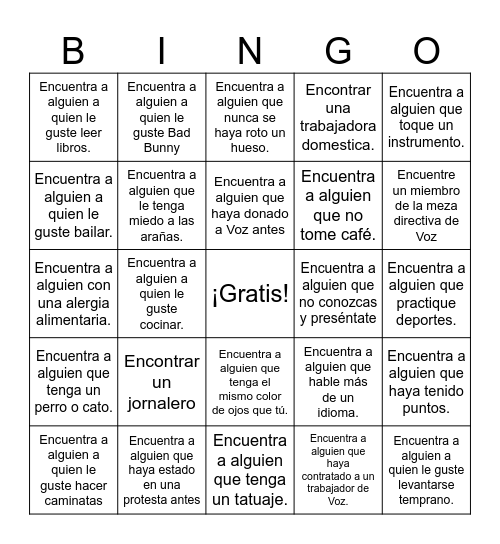 Las Voces Del Trabajador Bingo Card