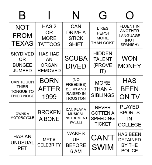 TAKE 10 BINGO Card