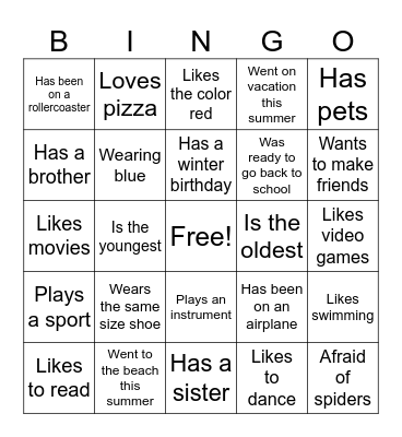 Getting to Know You Bingo Card