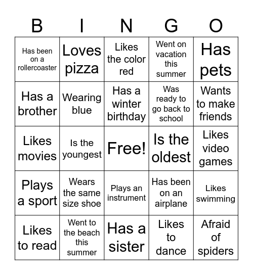 Getting to Know You Bingo Card